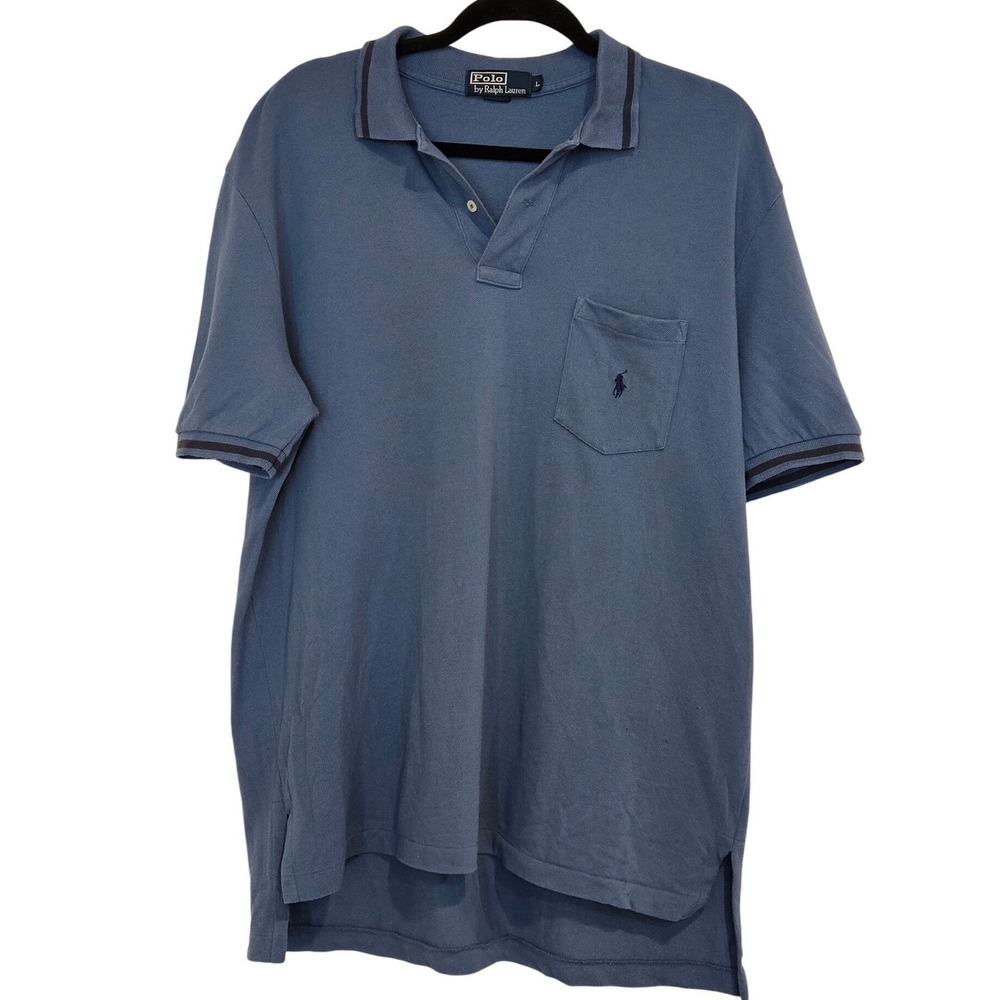 Polo Ralph Lauren Blue Pocket Polo Shirt Men's L‎ Classic Fit Cotton - Picture 2 of 7